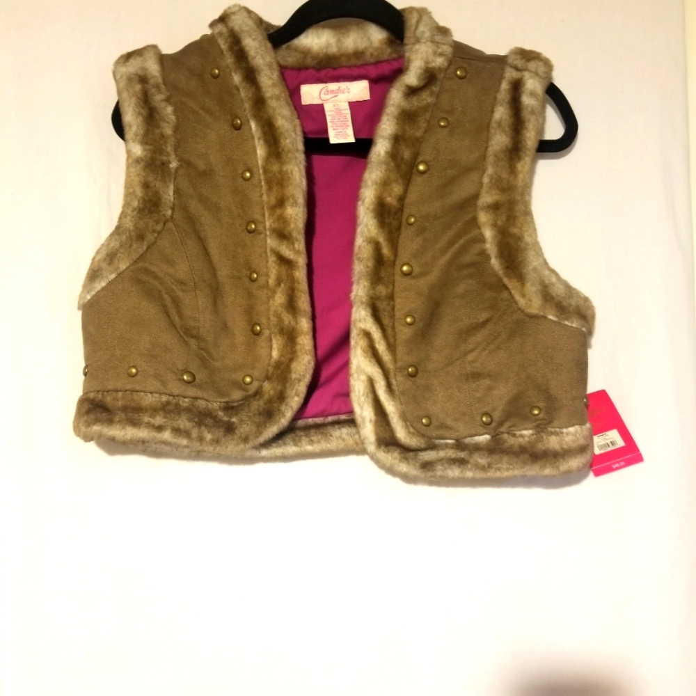 Candies fur trim vest tan colored